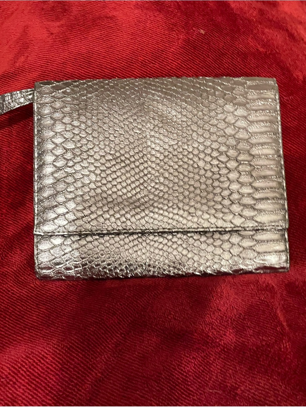 Neiman Marcus Metallic Pewter Snakeskin Clutch Wristlet Y2K Evening Bag